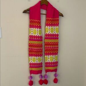 Arizona Jean Company scarf Owl print Pom Poms pink purple yellow colorful fun